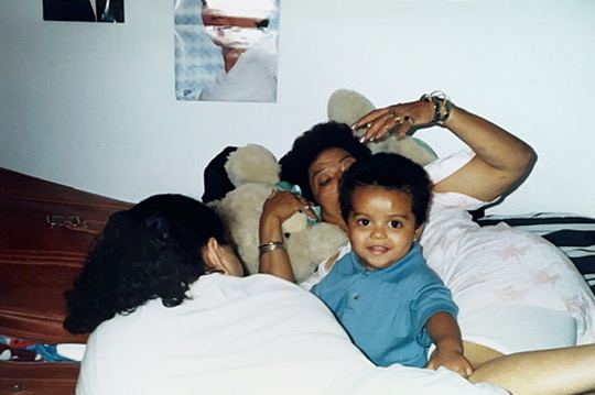 Nydia with baby Estevan and dog